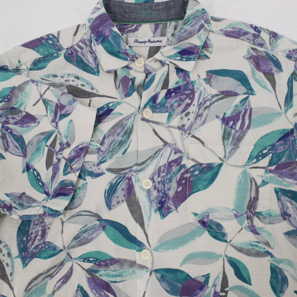 Tommy bahama hawaiian shirt mens medium short sleeve button up leaves print silk